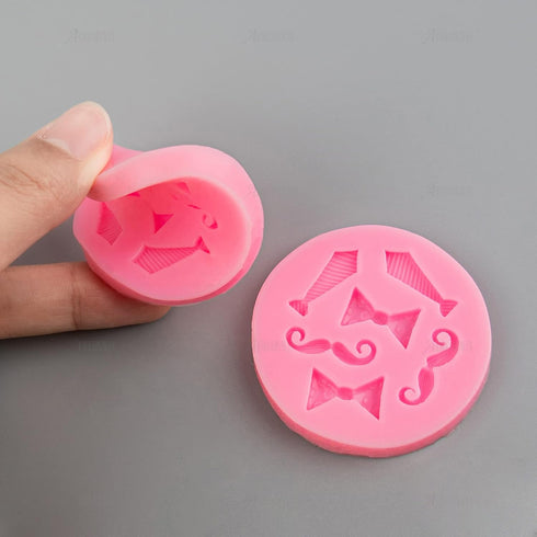 AUEAR Set of 4 Mini Bow-Ties Necktie Mustache Silicone Mold for Fondant Cake, Chocolate, Baking Tools, Pink