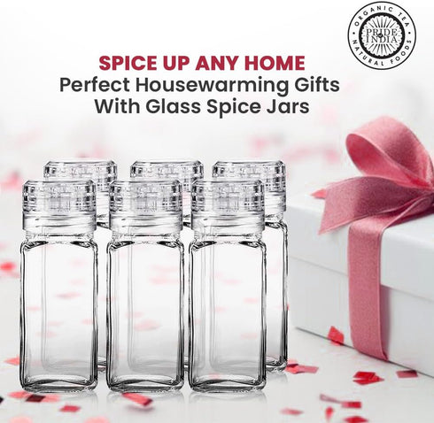 Small Clear Square Glass Spice Jar with Adjustable Grinder Cap, Foodgrade BPA Free, 4 Fl. Oz. Capacity
