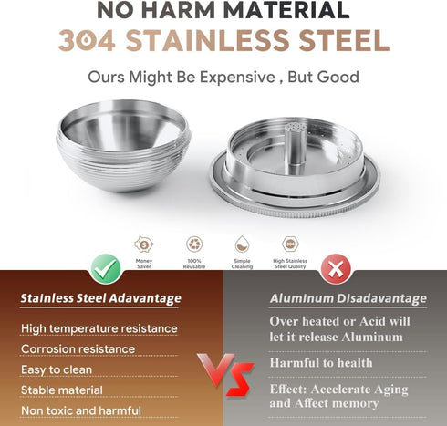 Refillable Stainless Steel Coffee Pods Compatible with Nespresso VertuoPlus, Reusable Capsules (2.4 oz)