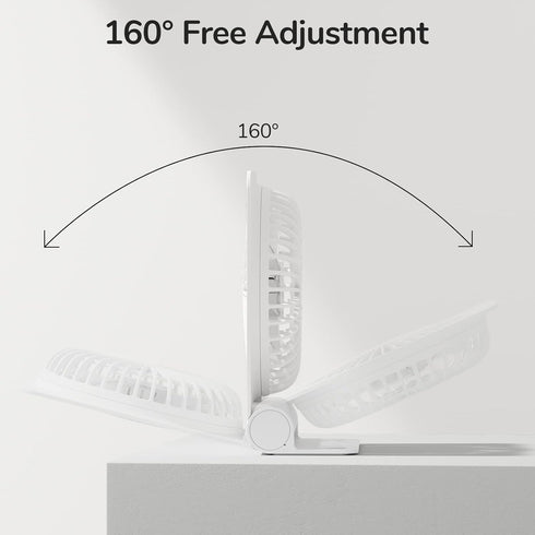 JISULIFE Small Desk Fan, Portable USB Rechargeable Fan, 160° Tilt Folding Personal Mini Fan with 2000mAh Battery, Strong Wind, Ultra Quiet, 4 Speed Modes for Office, Home, Camping - White by JISULIFE
