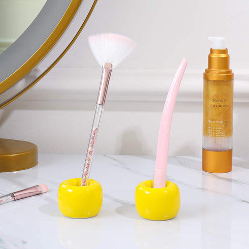Airmoon Mini Ceramics Handmade Couple Toothbrush Holder - Pack of 2 for Bathroom Vanity Countertops