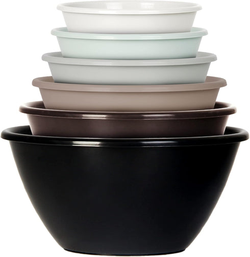 Youngever 6 Pack Large Plastic Mixing and Serving Bowls Set, Nesting Bowls - 120OZ, 80OZ, 50OZ, 32OZ, 22OZ, 12OZ (Urban