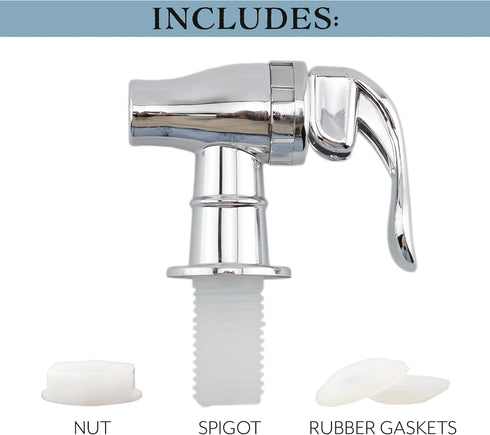Cornucopia Brands Push Style Spigots for Beverage Dispenser, 2-Pack Replacement Lever Pour Spouts, Chrome Design