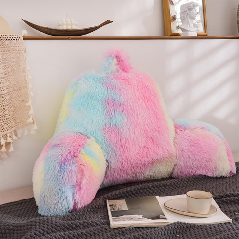 Aimuan Reading Pillow Bed Rest Pillow with Arms Rabbit Fur Cushion for Adults Teens Incline Rest Sitting up & Sleeping