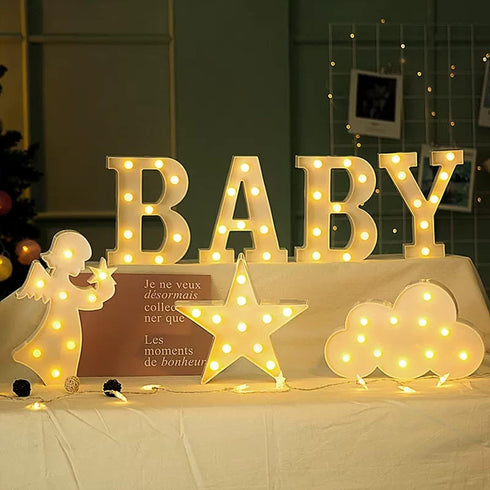 GPUSFAK BABY Marquee Light Up Letters - LED Letter Number Light Sign Decoration for Birthday Home Table Decor White