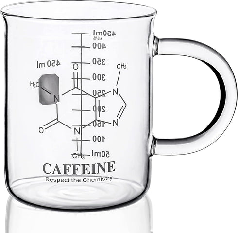 Caffeine Beaker Mug, 16 oz Chemistry Coffee Mug, Borosilicate Glass Measuring Graduated Beaker (450ml)