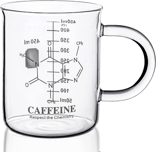 Caffeine Beaker Mug, 16 oz Chemistry Coffee Mug, Borosilicate Glass Measuring Graduated Beaker (450ml)