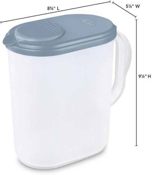 Sterilite 6-Pack Plastic Pitcher Water Jug Drink Dispenser with Blue Atoll Lid and Tab, Clear Base, Grip Handle for