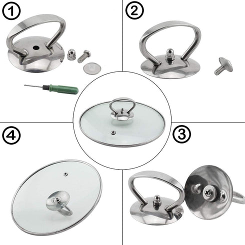 Universal Pot Lid Cover Knob Handle, Stainless Steel Replacement with Mounting Screws and Silicone Washer