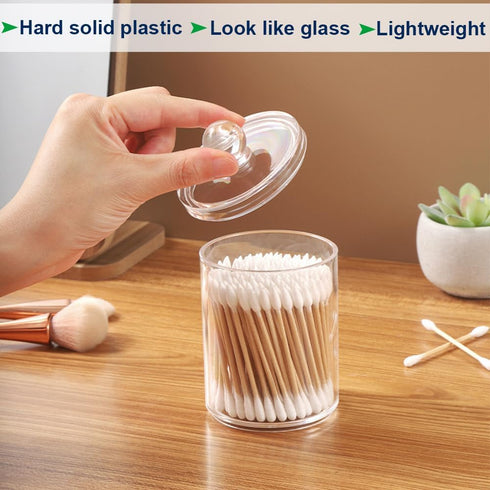 Swab Holder Canisters with Lid, Clear Plastic Qtip Dispenser for Cotton Swabs, Cotton Balls, Make Up Pads