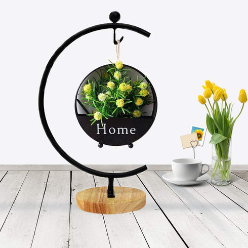 Ian Enterprises Ornament Display Stand Iron Pothook Stand for Hanging Glass Terrarium/Picture (Big G-Shaped Wood Base