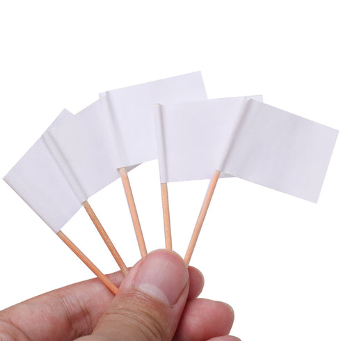 200 Pack Blank Toothpick Flags Food Cheese Labels for Charcuterie Board, Cupcake, Party Decoration (White)