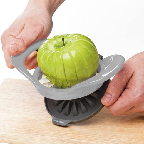 PrepWorks by Progressive 16-Slice Thin Apple Slicer and Corer with Attached Safety Cover - Dishwasher Safe (Grey)