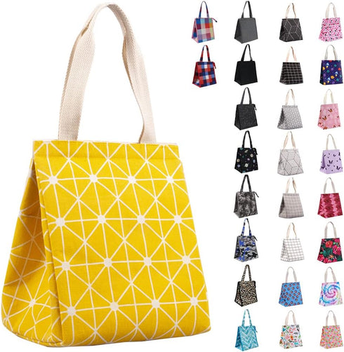 iknoe Insulated Lunch Bag for Women, 9L Sturdy Wide-Open Portable Lunch Tote with Interior Pockets, Yellow