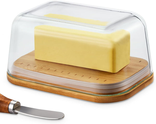 Hekeieon Butter Dish With Glass Lid - Airtight Seal for Freshness, Large Butter