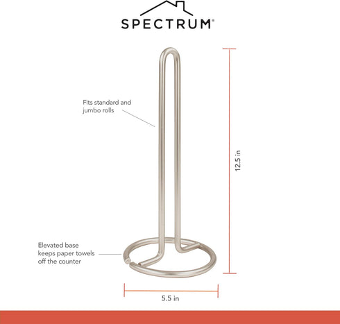 41078 2 1 Count, Spectrum Diversifies Designs Paper Towel Holder, Ounce, Satin Nickel