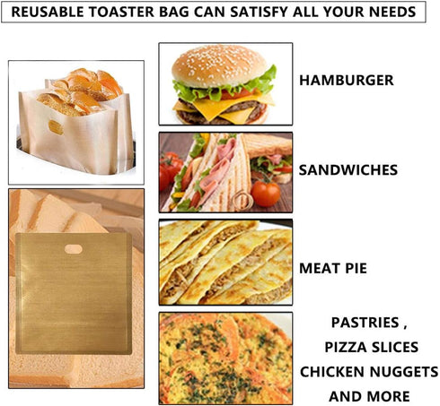 Non Stick Toaster Bags Reusable and Heat Resistant, Perfect for Grilled Cheese Sandwiches (10)