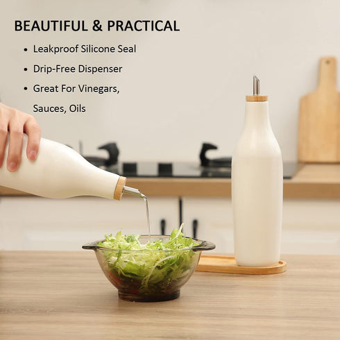 16oz HOMCDALY Ceramic Olive Oil Dispenser for Kitchen, Stoneware Oil and Vinegar Bottles Dispenser, Kitchen Dispenser