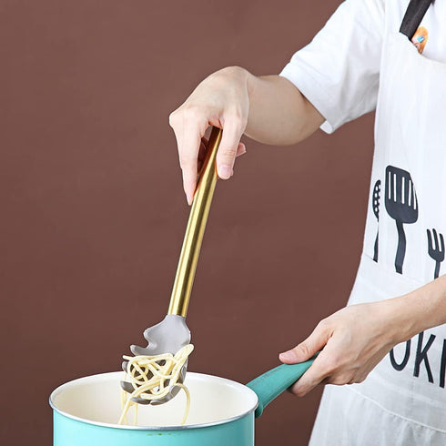 Gold Spaghetti Spoon, Berglander Non-stick Silicone Pasta Server with Titanium Gold Plating Handle