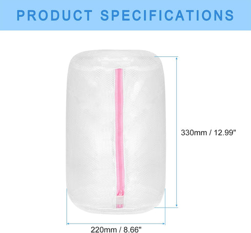 uxcell 3Pcs Shoes Washing Bag, 8.7 x 13 Inch Cylinder Mesh Laundry Bags for Washing Machine Wash Sneakers, Slippers, Delicate, Underwear, White/Pink