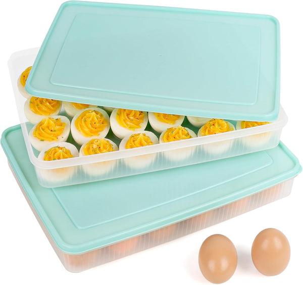2PCS Deviled Egg Containers with Lid - Portable Storage Carrier for Refrigerator, Holding 48 Eggs for Easter Party