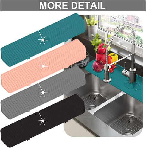 Kitchen Faucet Sink Splash Guard, 24" x 5.6'' Silicone Water Catcher Mat for Countertop, Draining Pad for Bathroom and