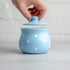 City to Cottage Ceramic Sugar Bowl with Lid, 10oz Container for Coffee Bar, Handcrafted Sky Blue Polka Dot