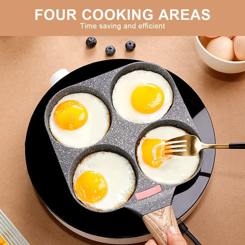 Egg Frying Pan, Fried Egg Pan Nonstick 4 Cups Pancake Pan Aluminium Alloy Cooker for Breakfast, Egg Pan Suitable for Gas & Induction (Black) by Bobikuke