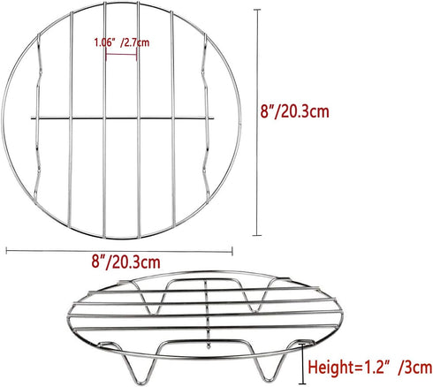 TamBee 8 Inch Cooking Rack, Round 304 Stainless Steel Baking and Cooling Steaming Rack, Set of 2