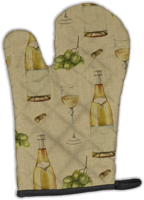 Caroline's Treasures White Wine on Linen Oven Mitt, Heat Resistant Thick Kitchen Mitt for Hot Pans