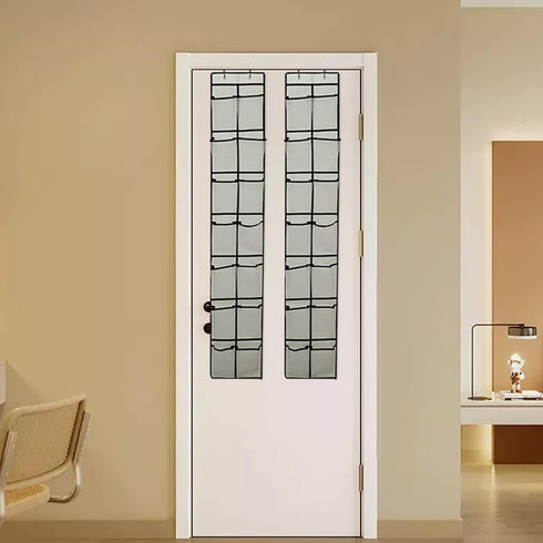 Over The Door Shoe Organizer, 14 Large Mesh Pockets Hanging Shoe Rack for Closet, Gray, 2-Pack