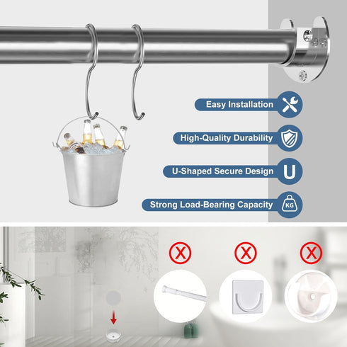 6-Pack Stainless Steel Closet Rod Brackets, U-Shaped Heavy Duty Flange Sockets for 1-1/4 Inch Rods, Rust-Proof Holders