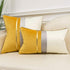Avigers 18 x 18 Inches Yellow White Gold Leather Striped Patchwork Velvet Cushion Case for Couch, Living Room