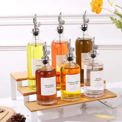 500ml, Set 2 Molimoli Oil and Vinegar Dispenser with Metal Pour Spout, Weighted Pourer, Glass Bottle Dispenser