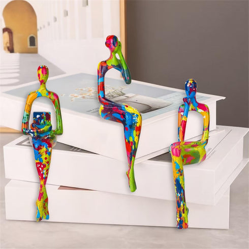 3Pcs Graffiti Thinker Statue Accents Reading Women Sculptures, Modern Aesthetic Figurine Decoration, Abstract Art