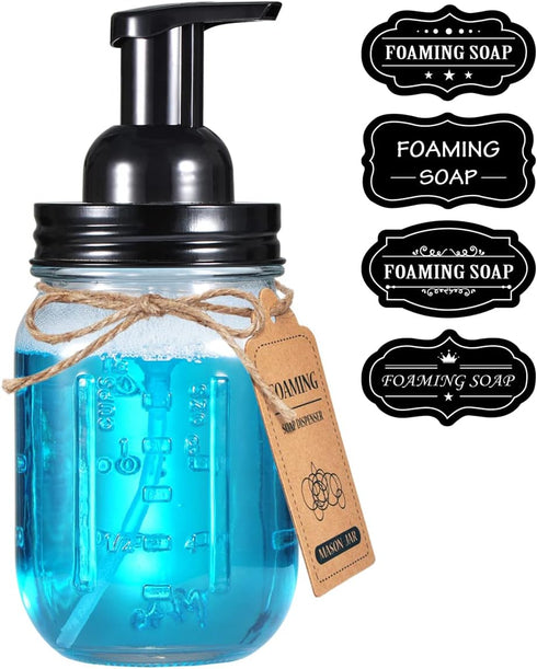 Amolliar Mason Jar Foaming Soap Dispenser - Rustproof Stainless Steel Lid, BPA Free Pump, Rustic Farmhouse Decor