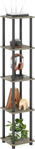 FURINNO Turn-N-Tube 5-Tier Corner Square Rack Display Shelf, Round, French Oak Grey/Black