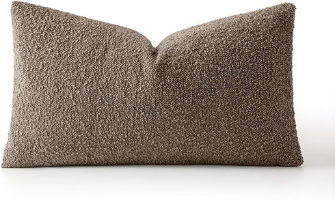 Pack 1 Decor,12x20 Inch MIULEE Textured Boucle Throw Pillow Cover Dark Brown Accent Solid Lumbar Pillow Case Decorative
