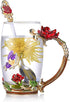 Kaiyuan Dynasty Tea Cup Set - 12oz Glass Coffee Mugs with Enamel Rose Flower Butterfly and Spoon for Birthday Wedding