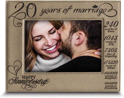 BELLA BUSTA 20 Years of Marriage Engraved Leather Picture Frame, 5 x 7 Horizontal, Anniversary Gift