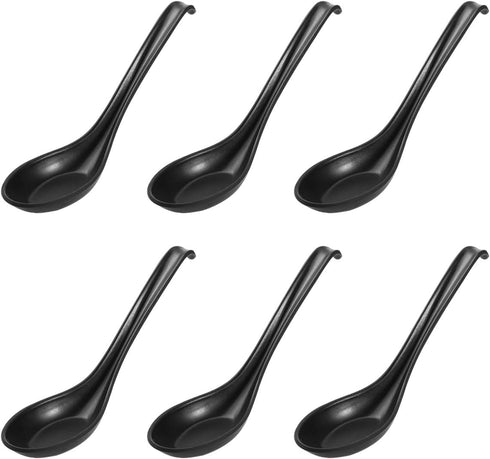 6Pcs Asian Soup Spoons, Melamine Rice Spoons for Ramen, Deep Oval Hook Design