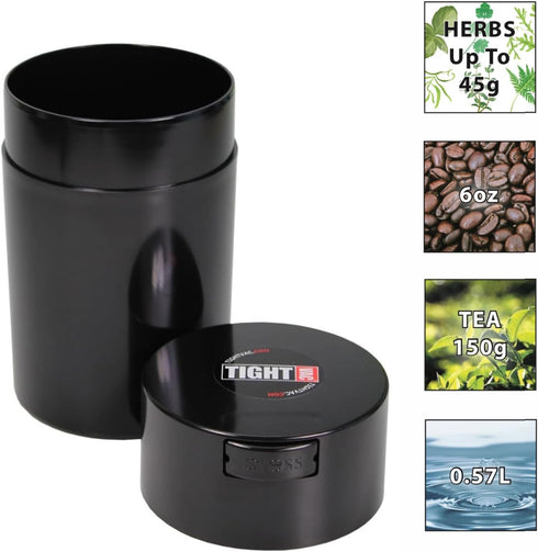 Tightvac Patented Airtight Container, 1 oz to 6 Ounce, Multi-use Vacuum Container, Smell Proof, Black
