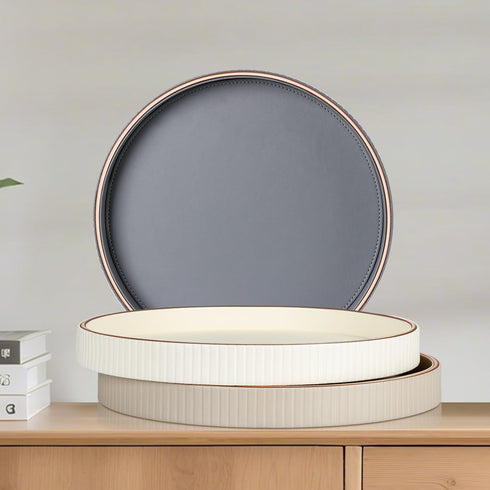 12" GORESE Round Decorative Tray for Coffee Table, PU Leather Compact Serving Tray for Home Decor & Everyday Accents