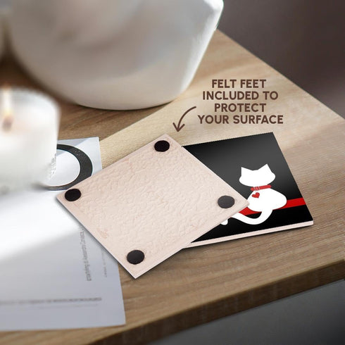 3dRose cst_164792_3 Pet Lovers Ceramic Tile Coasters, Set of 4 Red Hearts White Kitty Cat