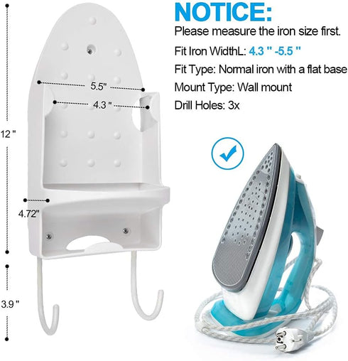 Ironing Board Hanger - Wall Mount Iron Holder Rack for Household Bathroom Shelf - Fits Max 5 inch Width