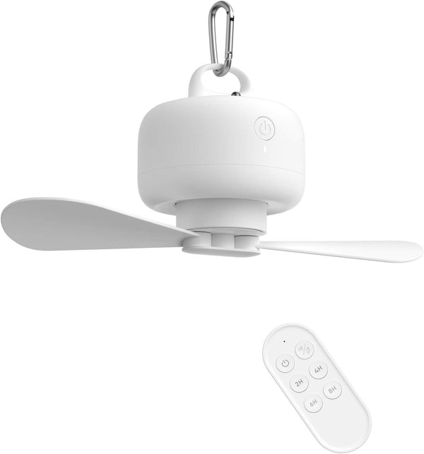 JISULIFE Portable Camping Fan, 8000mAh Battery Operated with Remote Control, 4 Speeds, Detachable Blades, White