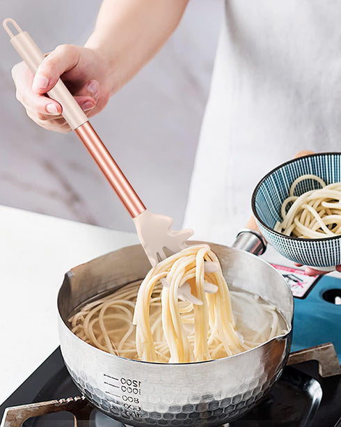 Pack of 2 Silicone Pasta Forks - Heat Resistant Noodle Spoon Server, BPA Free Spaghetti Strainer, Cooking Tools (ROSE
