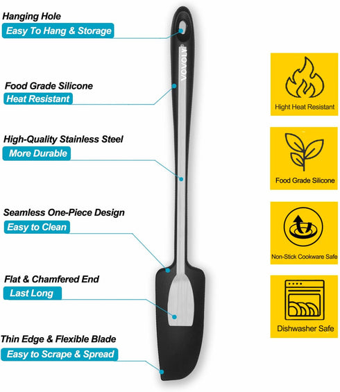 2-Pack Vovoly Silicone Jar Spatulas, Small Seamless Rubber Scraper with Stainless Steel Core, Heat Resistant