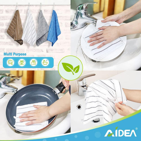 AIDEA Kitchen Towels, Absorbent Soft Dish Cloths for Home, Multi-Purpose Cleaning and Drying, 8PK, 12”x12”