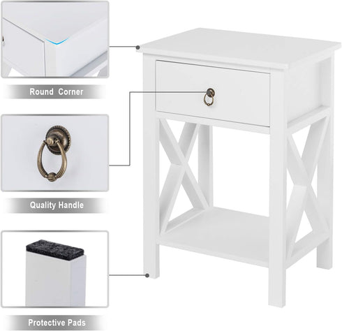 Bonnlo White Nightstand, Small Nightstand with Drawer & Shelf, Farmhouse Night Stand Bedroom, End Table/Bedside